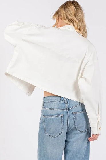 Bytos Button Down Cropped Denim Jacket With Patch Pockets - Love Salve 
