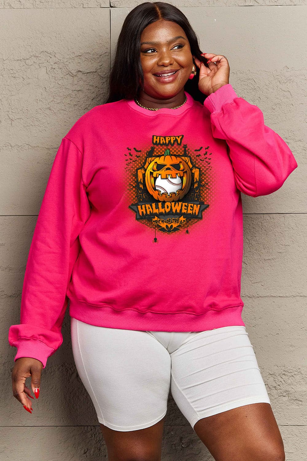 Simply Love Full Size HAPPY HALLOWEEN Graphic Sweatshirt.