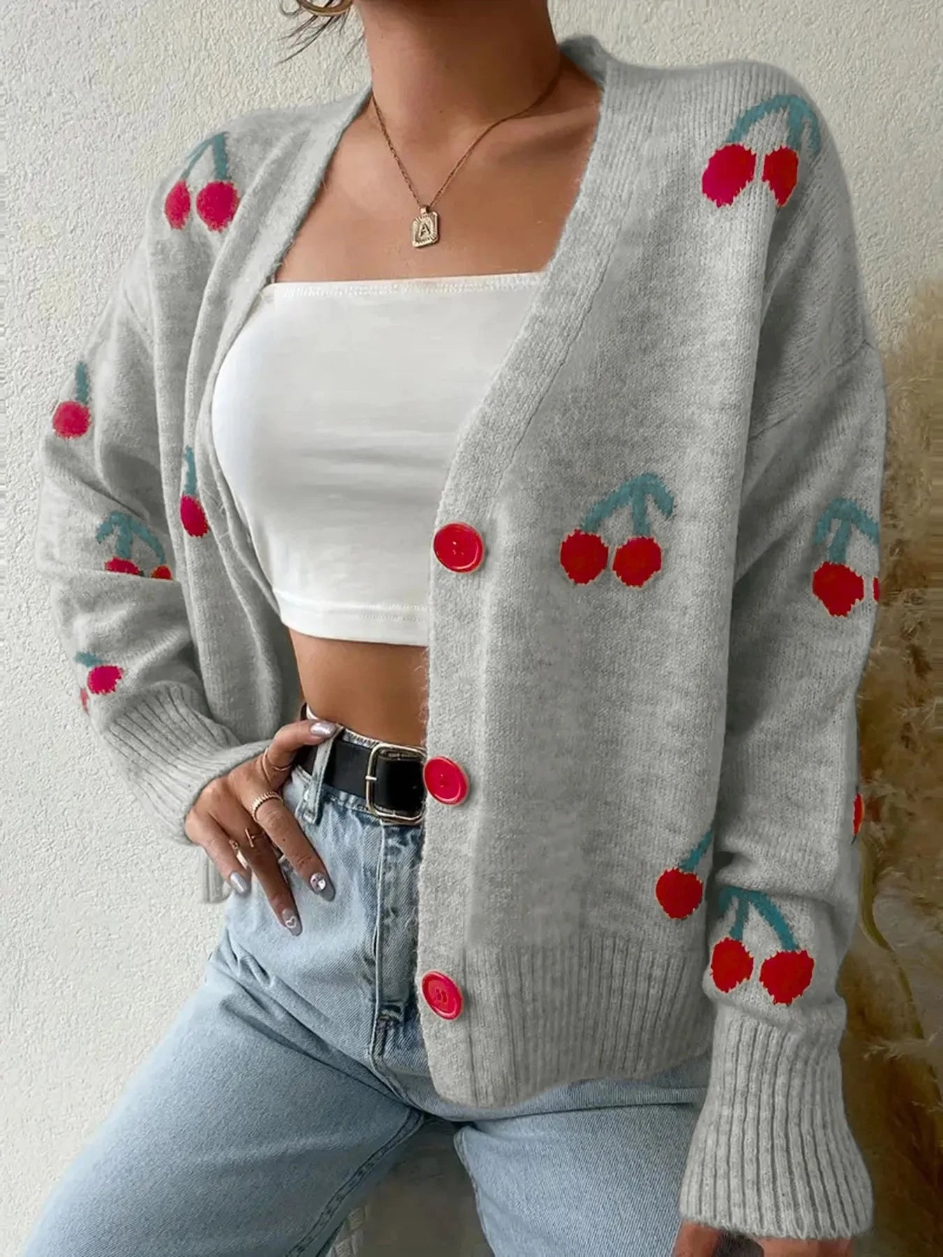 Cherry Button-Up Knit Cardigan Coco’s Tee Boutique