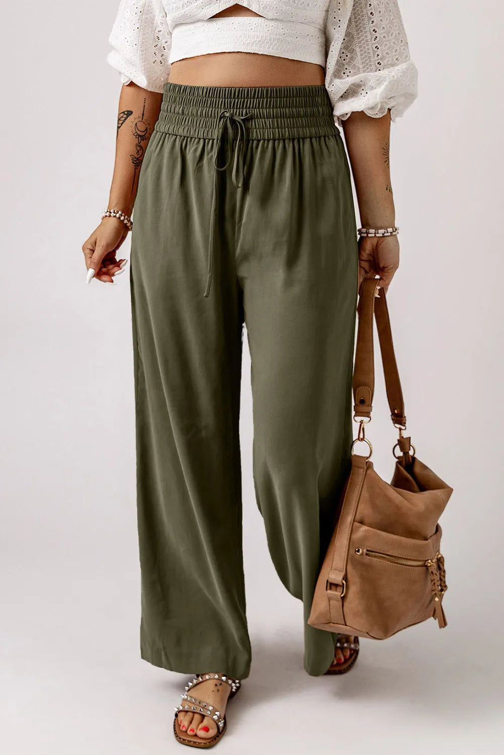 Smocked High Waist Wide Leg Pants.