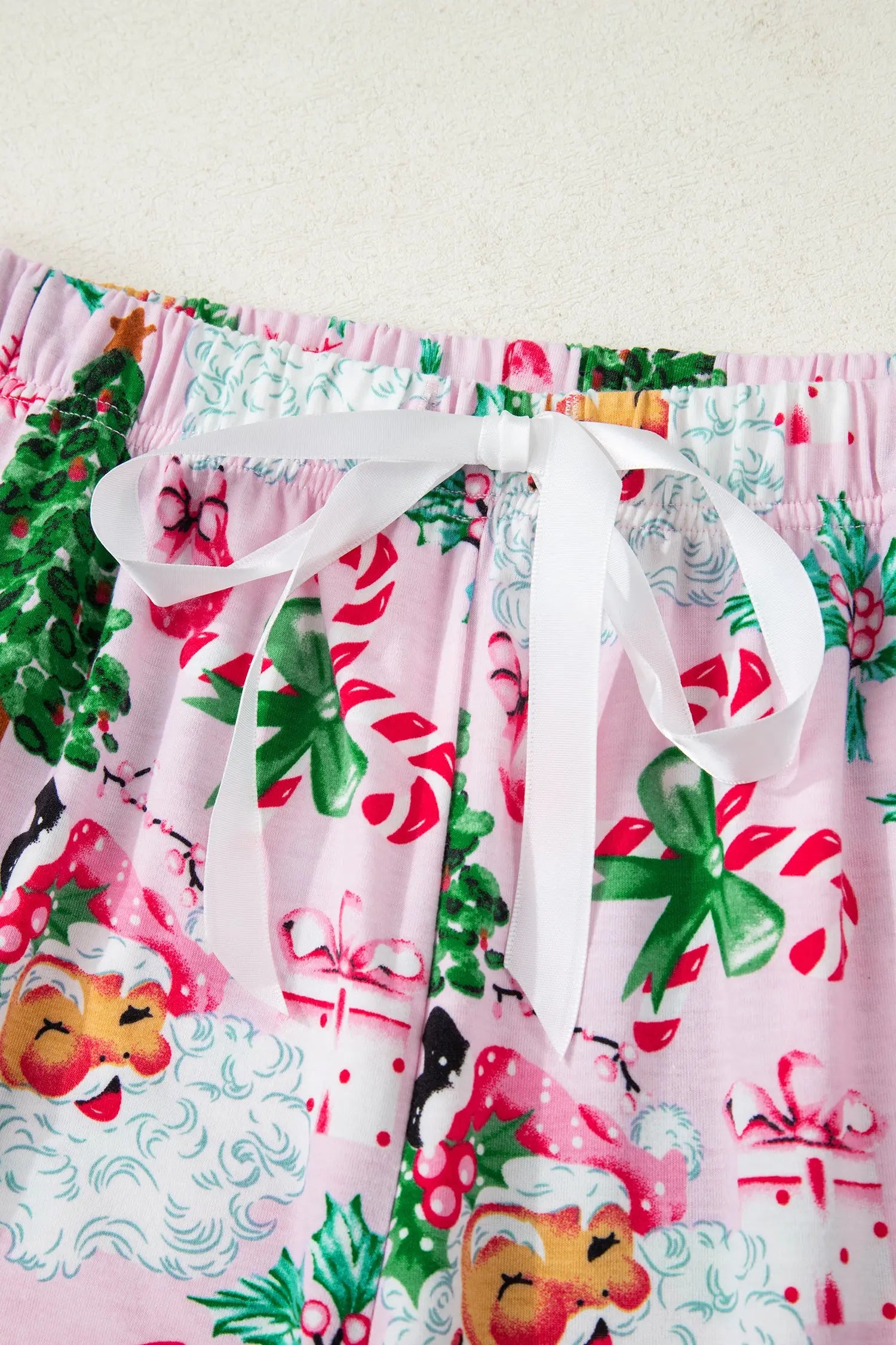 Pink Christmas Pattern Two Piece Lounge Set With Button V Neck Pullover Pants Dear-Lover Dropshipping