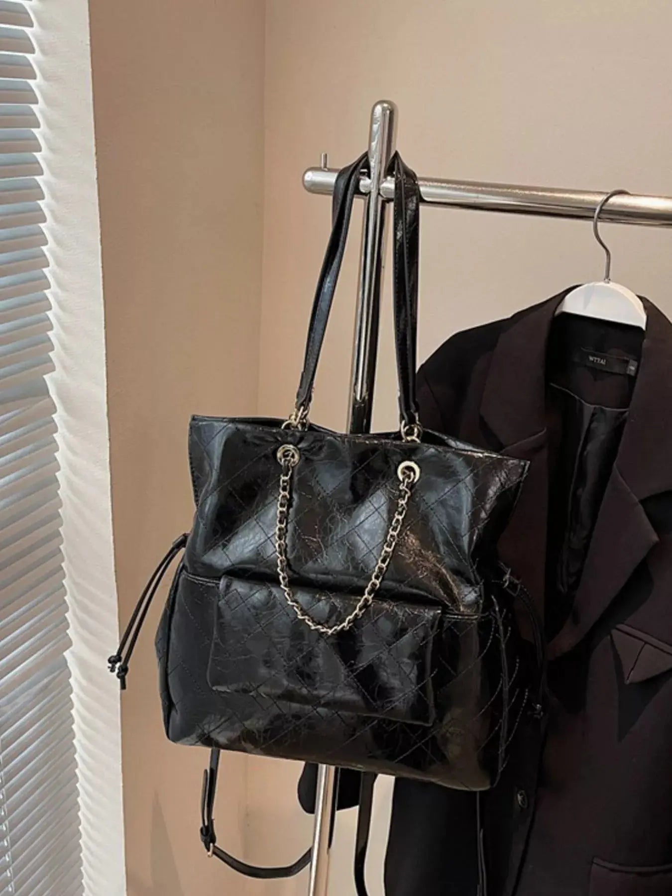 Quilted Chain Decor Backpack Bag Simply Love