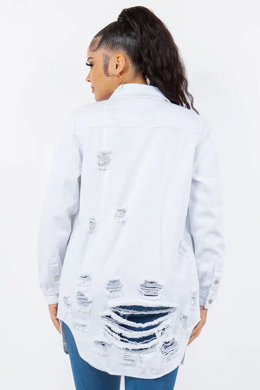 American Bazi Distressed Button Up Long Sleeve Denim Jacket - Love Salve 