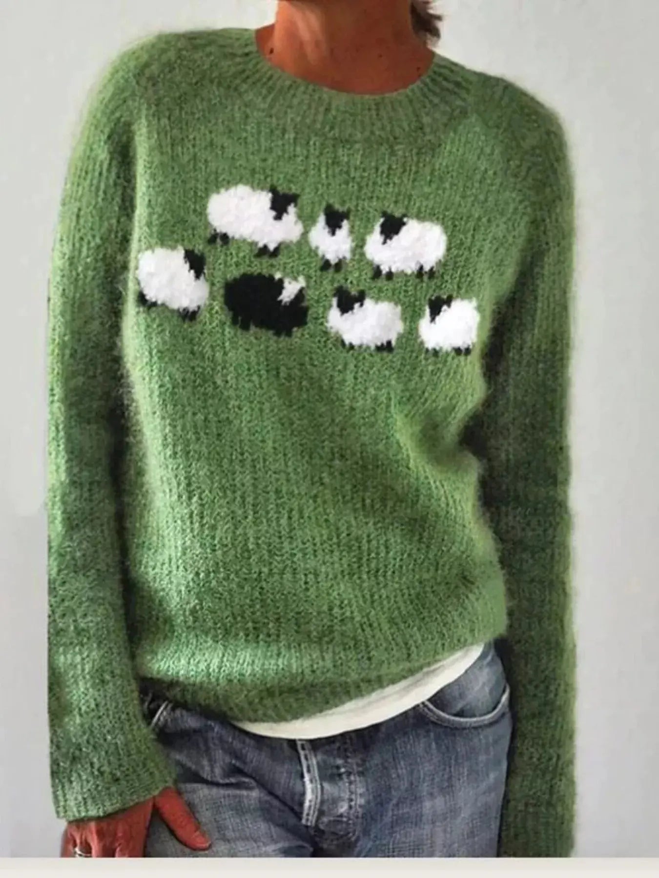 Full Size Vintage Patterned Round Neck Sweater Plus Size Simply Love