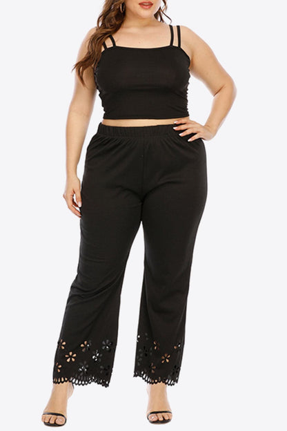 Plus Size Openwork Elastic Waist Pants.