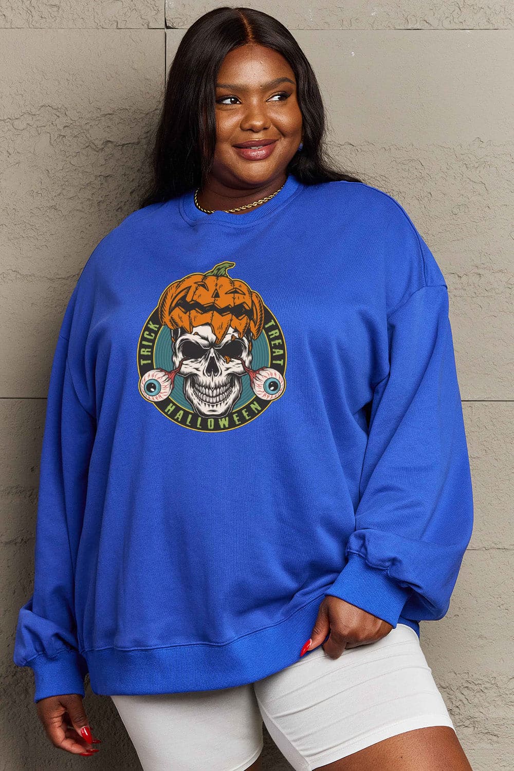 Simply Love Full Size Skull Graphic Sweatshirt.