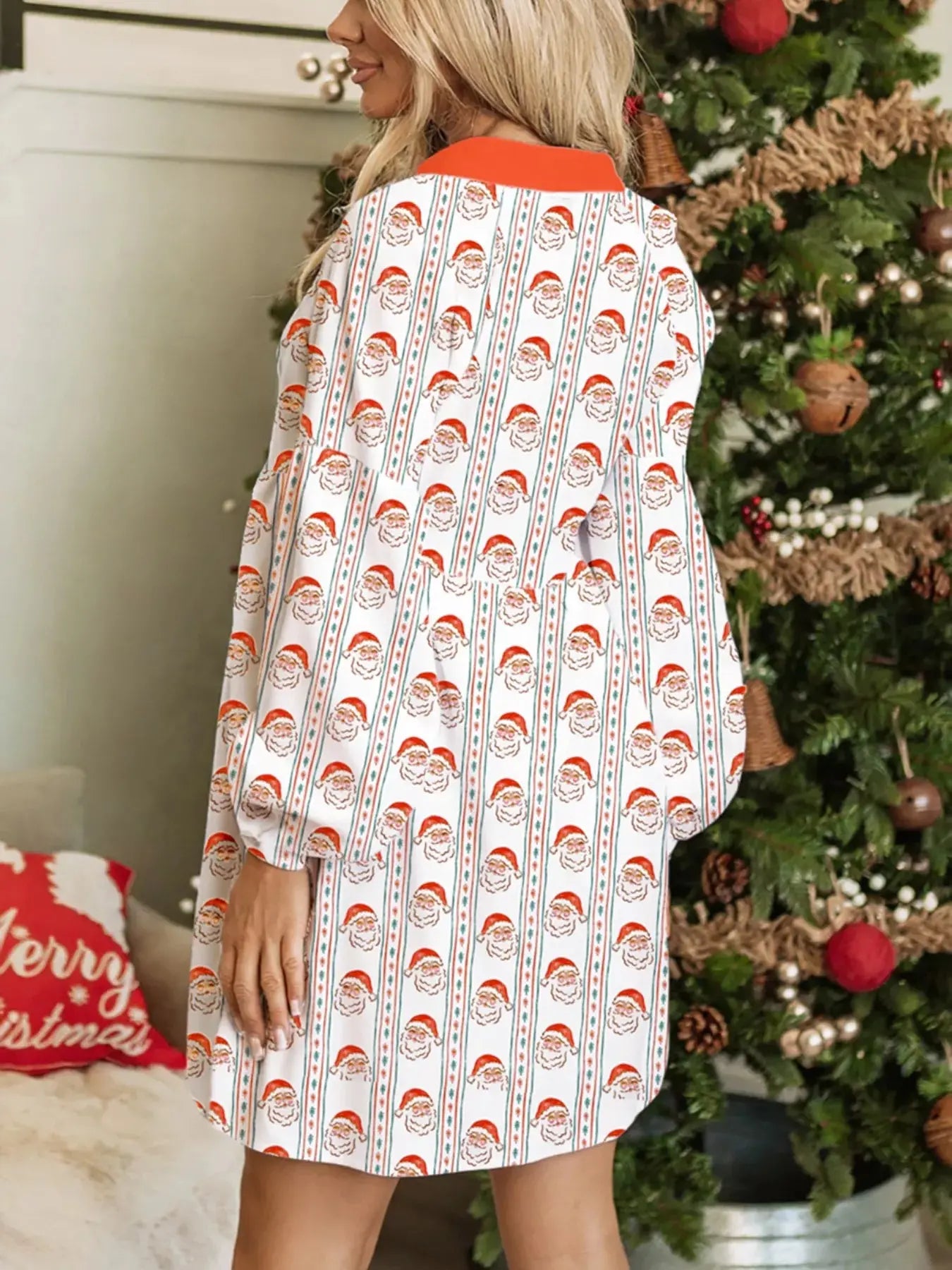 Christmas Santa Print Button Front Mini Dress Simply Love