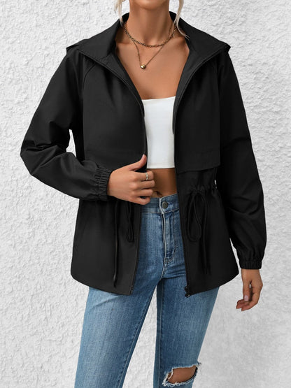 Drawstring Zip Up Hooded Jacket.