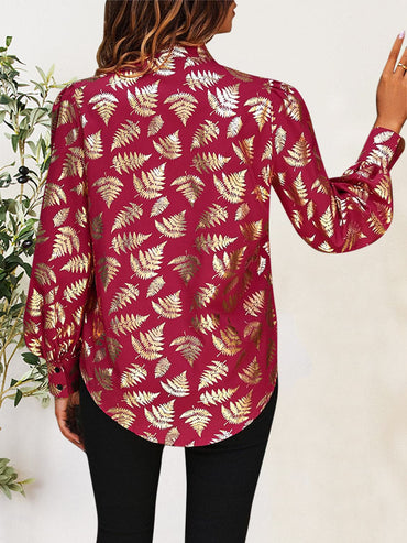 Printed Notched Long Sleeve Shirt.