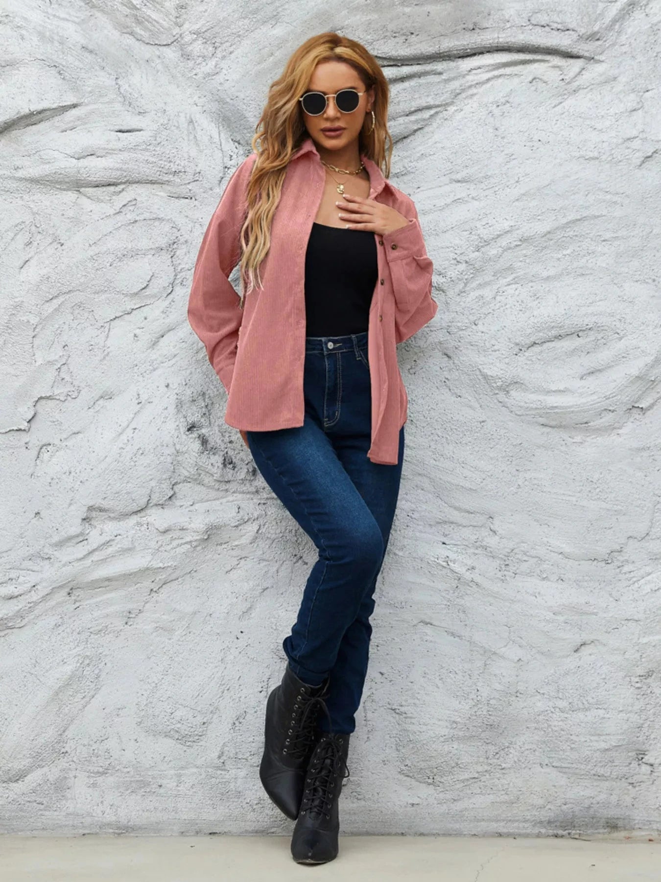 Corduroy Button Up Shirt With Pockets For All Seasons Simply Love