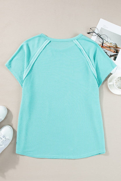 Plus Size Textured Round Neck Short Sleeve Top.