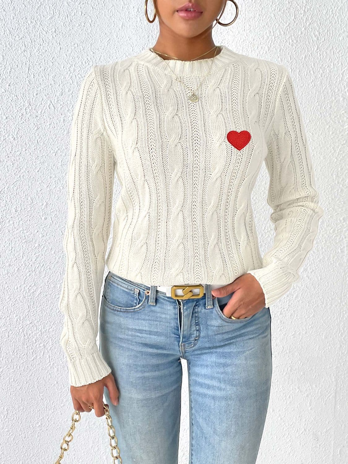 Cozy heart cable-knit sweater