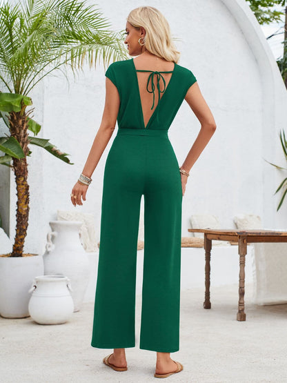 Twisted Round Neck Cap Sleeve Jumpsuit.