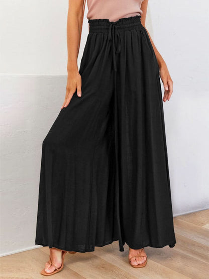 Drawstring Wide Leg Pants with Pockets