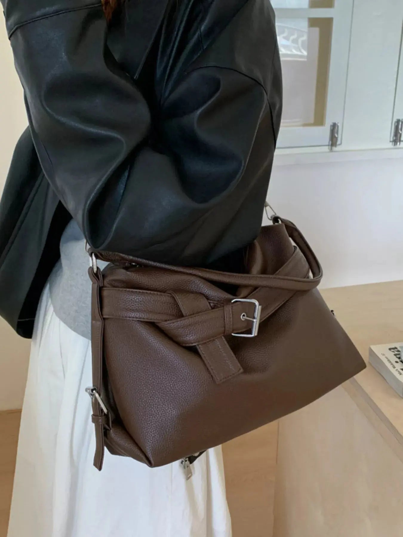 Decor Buckle Leather Shoulder Bag Simply Love