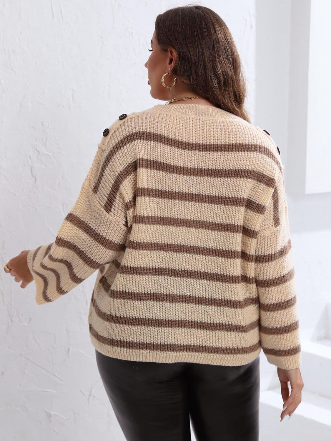 Plus Size Striped Dropped Shoulder Sweater.