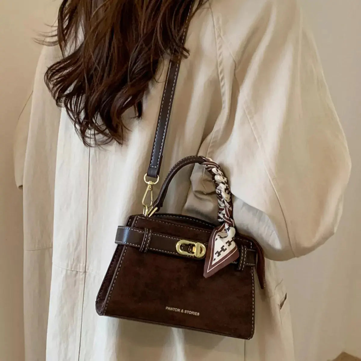 Suede Mini Crossbody Bag with Leather Strap Simply Love