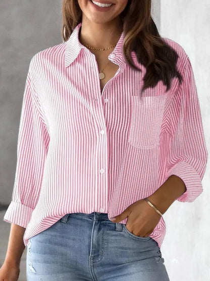 Striped Collared Neck Long Sleeve Shirt.