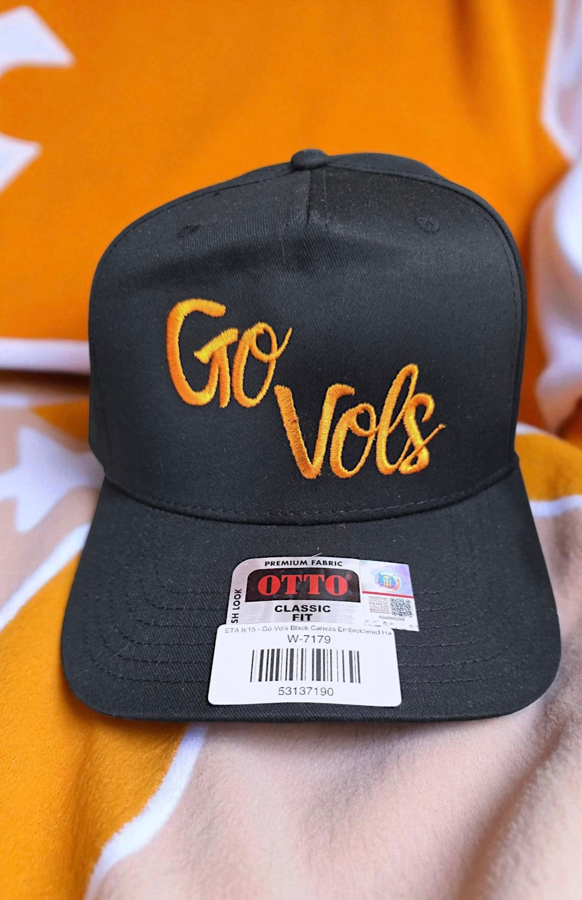Go Vols Black Canvas Hat Embroidered Orange Go Vols Logo Officially Licensed Nash Grey Wholesale