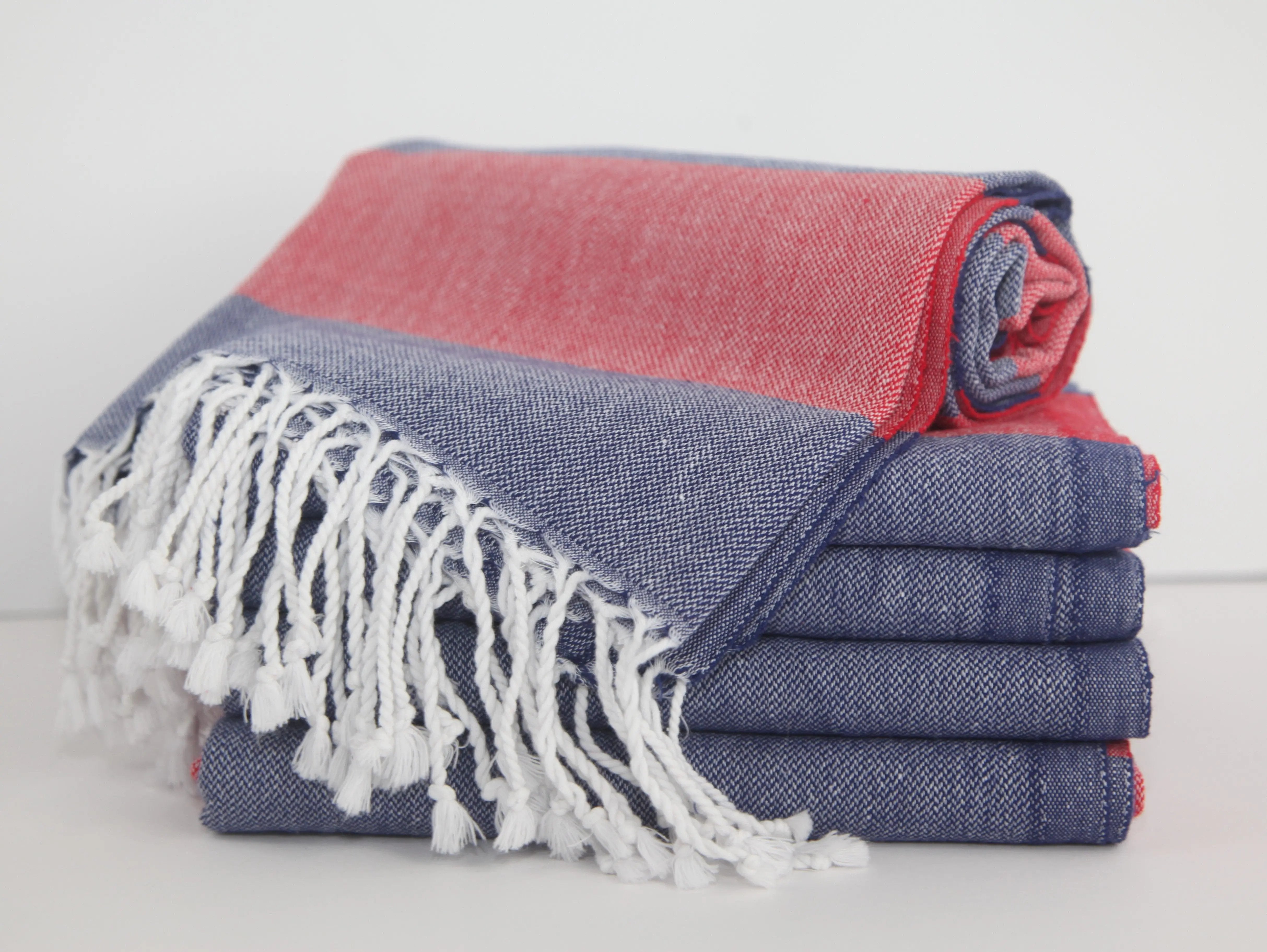 Monaco Red Navy Stripe Turkish Towel 100 Percent Natural Cotton 40 Inch by 70 Inch - Love Salve 