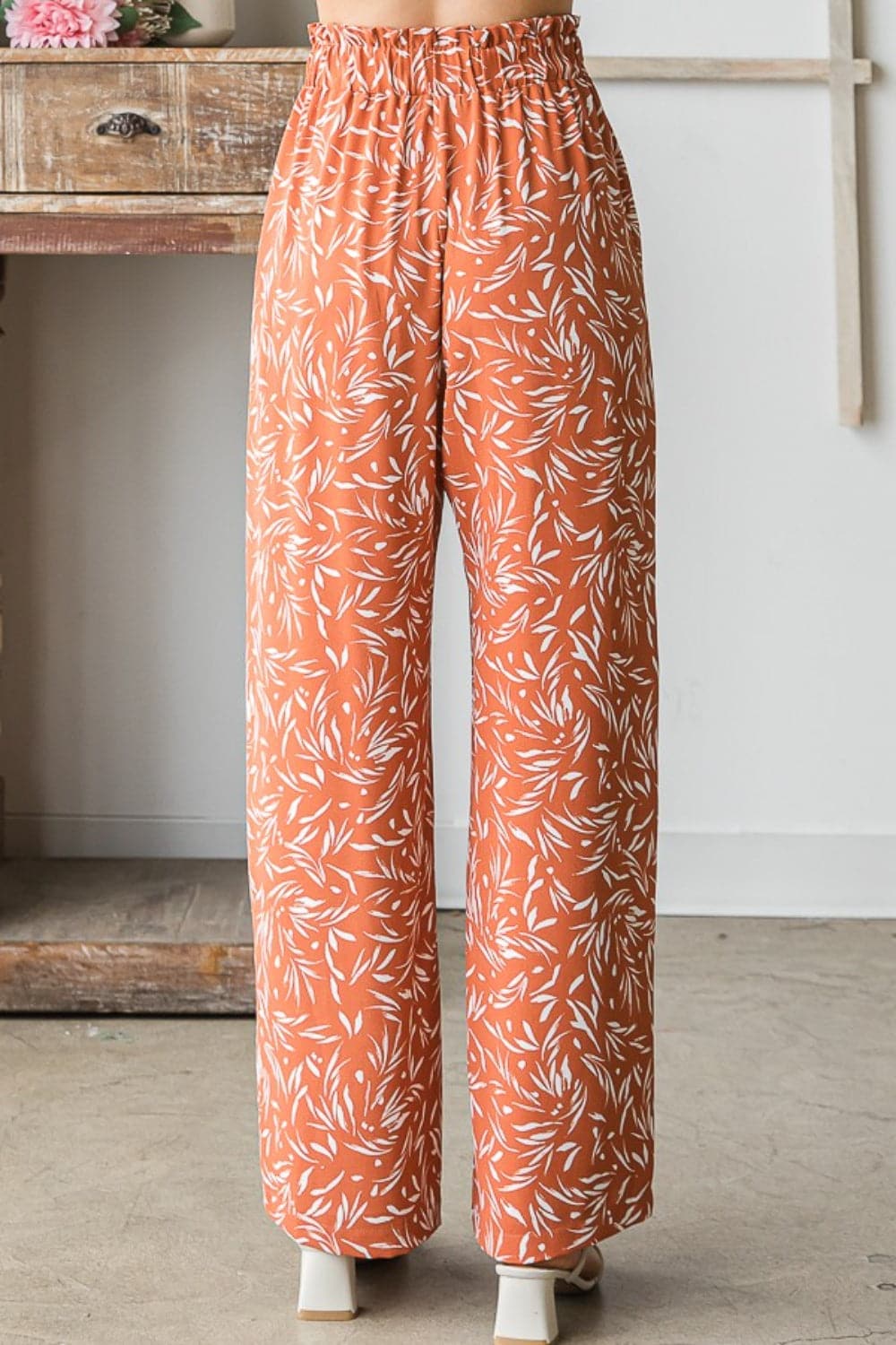 Heimish Full Size Printed Tied Straight Casual Pants.