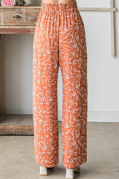 Heimish Full Size Printed Tied Straight Casual Pants.