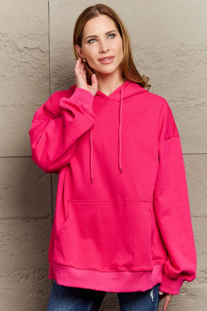 Chic long sleeve dropped shoulder hoodie with pockets