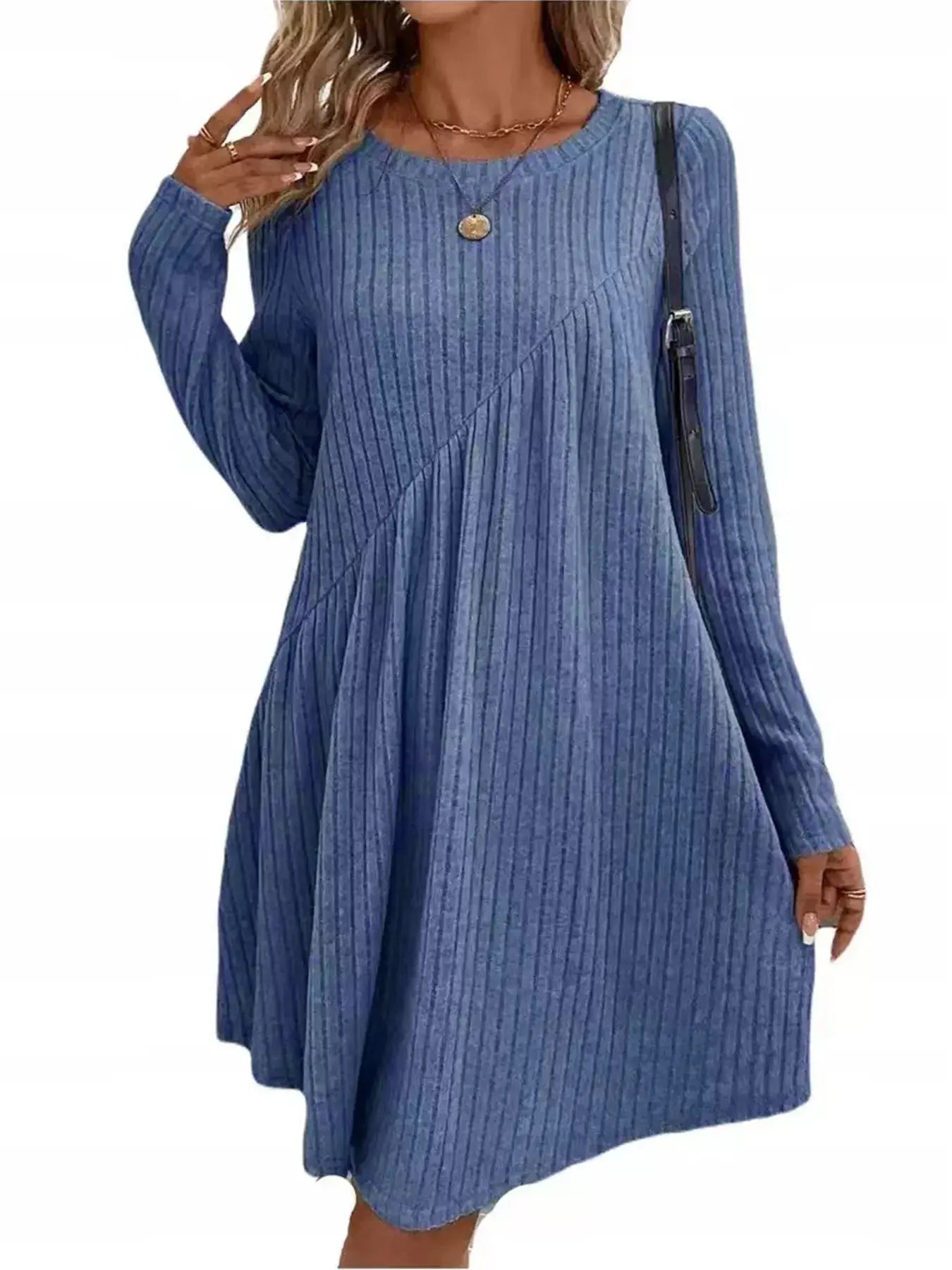 Casual Ribbed Knit Long Sleeve Swing Dress Simply Love