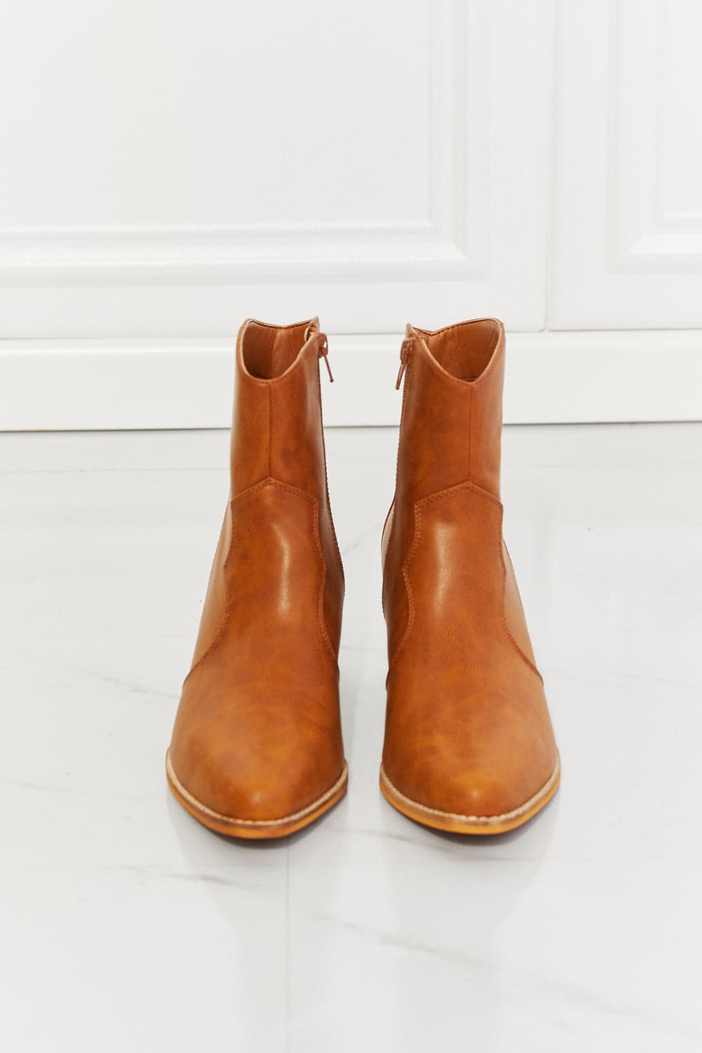 MMShoes Watertower Town Faux Leather Western Ankle Boots in Ochre.