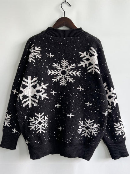 Snowflake Pattern Dropped Shoulder Sweater.