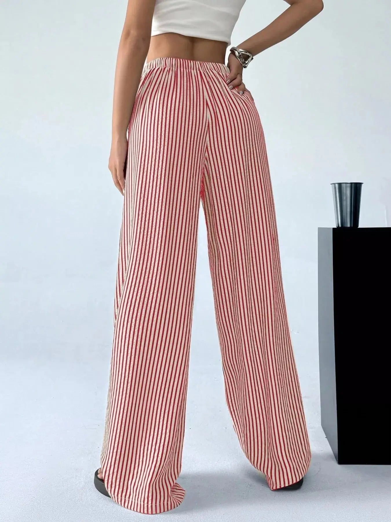 Full Size Striped Drawstring Waist Wide Leg Pants Plus Size Simply Love