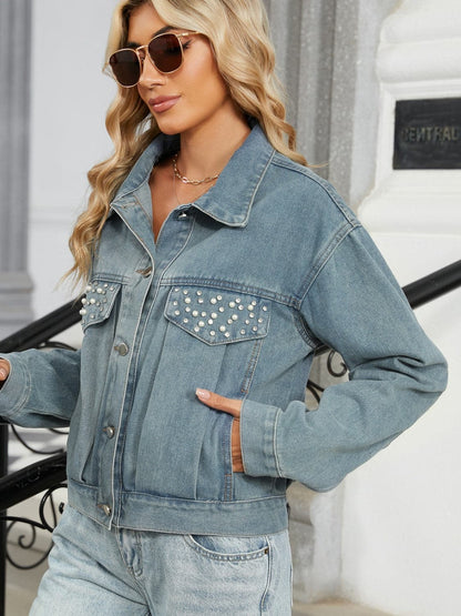 Rhinestone pearl denim jacket