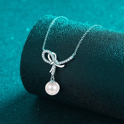 Natural Pearl Pendant Moissanite 925 Sterling Silver Necklace.