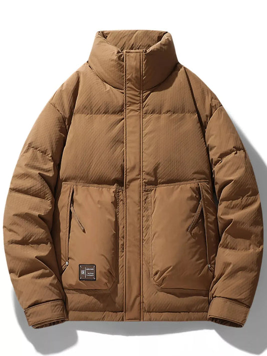 Men's Plus Size Stand Collar Puffer Jacket With Side Zipper Pockets Simply Love