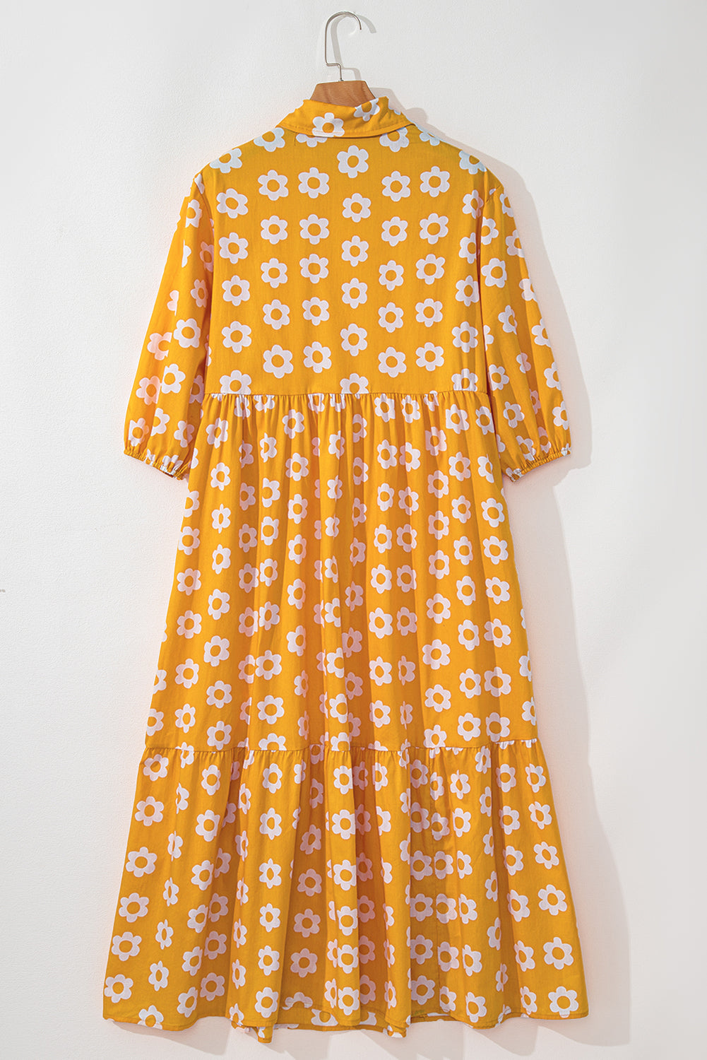 Charming floral collared maxi dress with button detail and bracelet sleeves