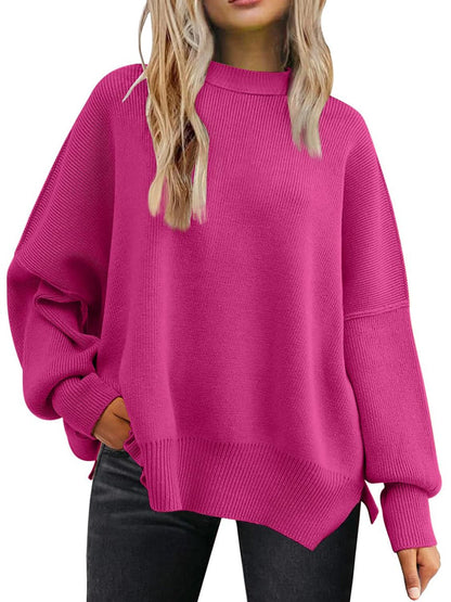 Dropped shoulder sweater with stylish slits