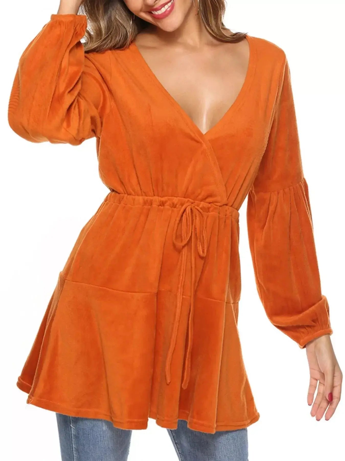 Velvet Long Sleeve Drawstring Blouse Simply Love