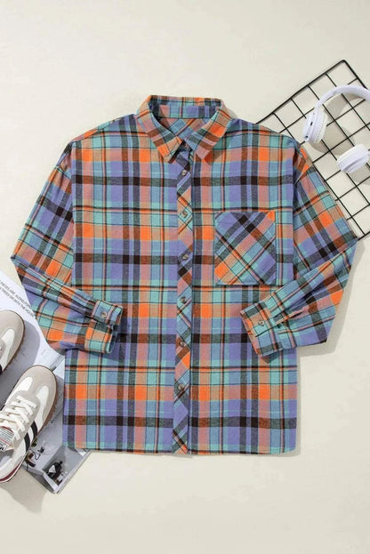 Plaid Collared Neck Long Sleeve Shirt.