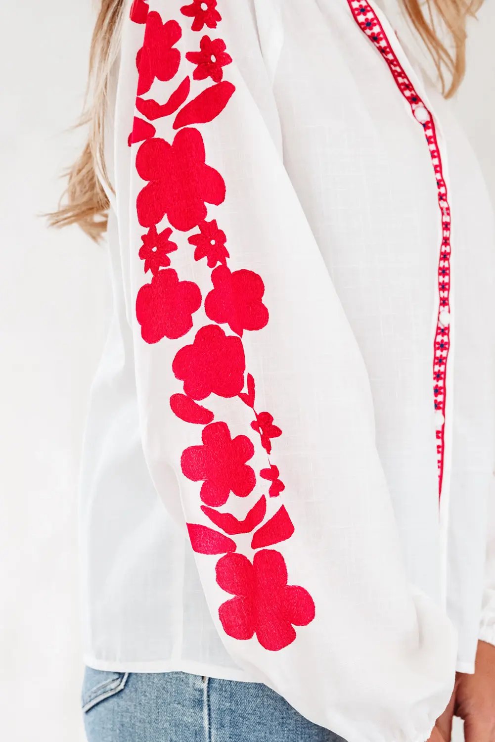 Premium White Floral Embroidered Puff Long Sleeve Casual Shirt Dear-Lover Dropshipping