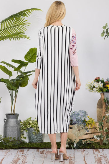 Chic floral and striped midi-dress with pockets for every occasion