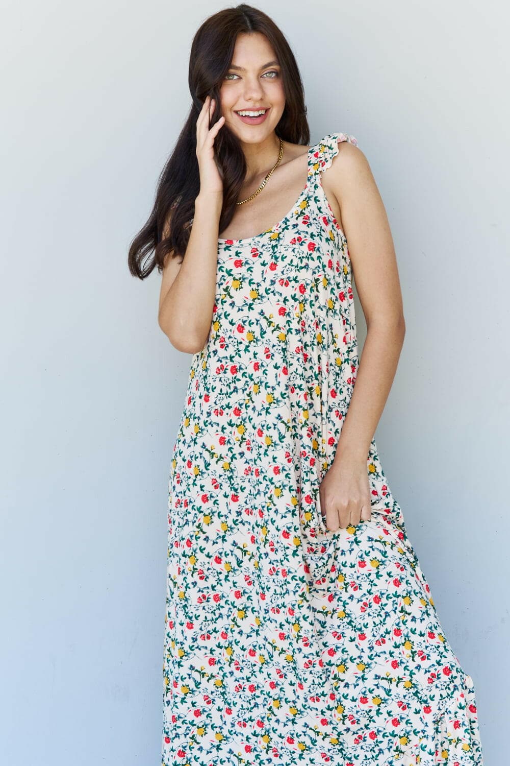 Doublju In The Garden Ruffle Floral Maxi Dress in Natural Rose.