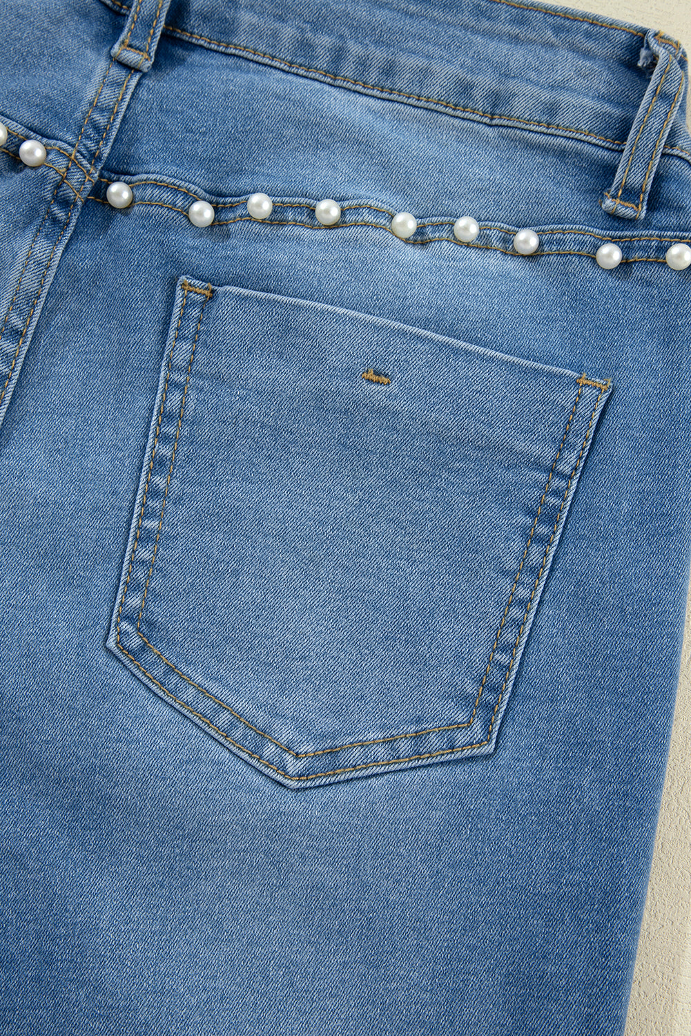 Dusk Blue Pearl-Studded Boot Cut Jeans for Effortless Style