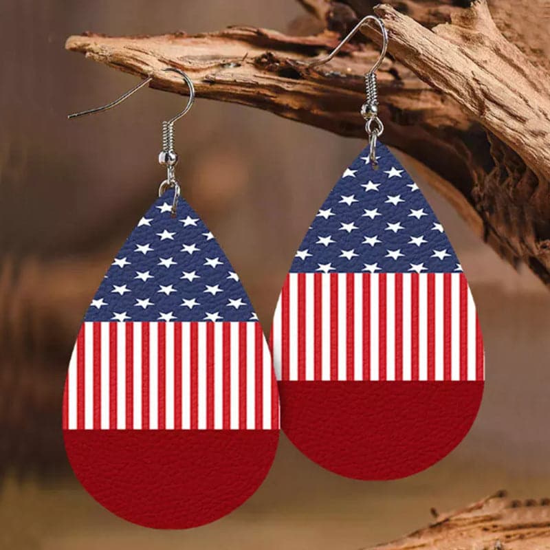 Stars and Stripes PU Leather Teardrop Earrings.