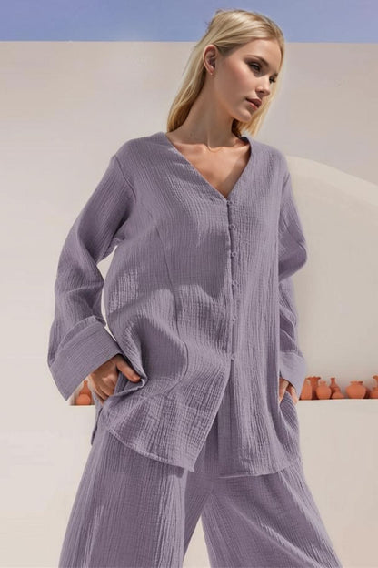 Cozy Comfort Buttery-Soft V-Neck Long Sleeve Top and Pants Ensemble