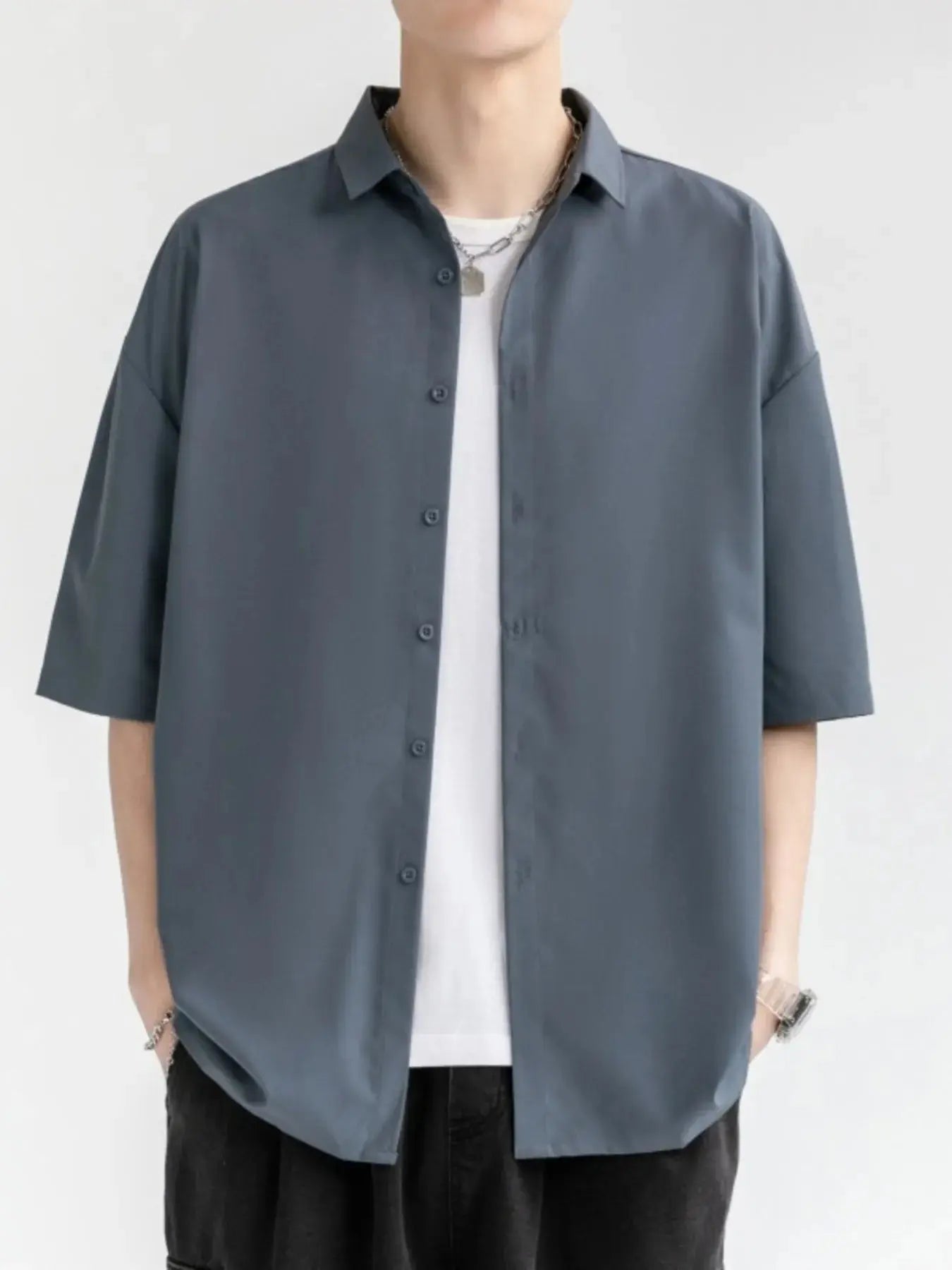 Men's Plus Size Solid Color Casual Short Sleeve Shirt Simply Love