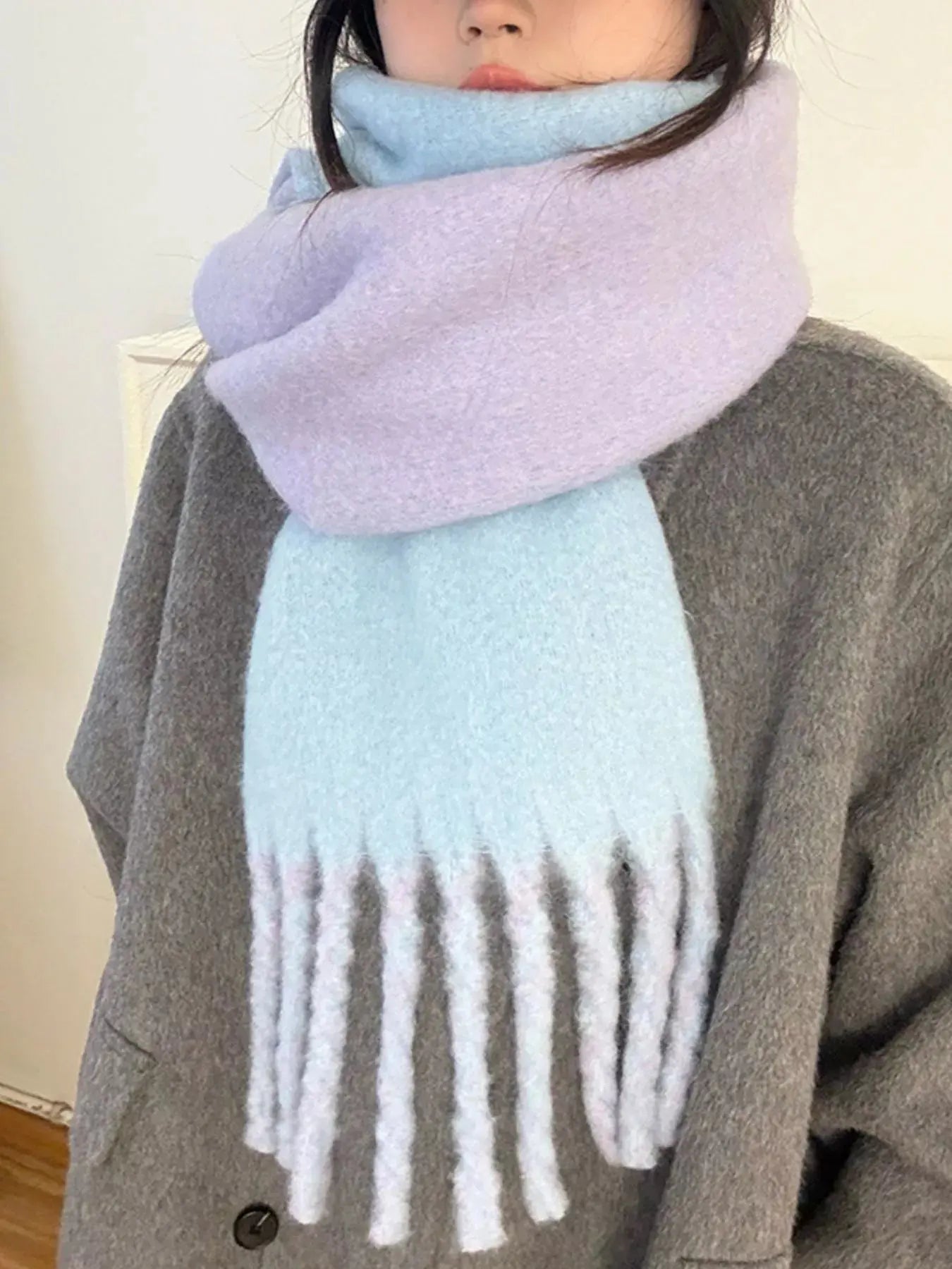 Color Block Fringe Winter Scarf Simply Love