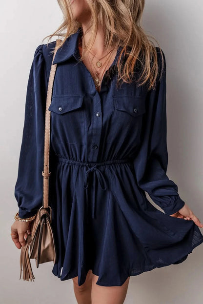 Sheer Long Sleeve Drawstring Dress With Elegant Design