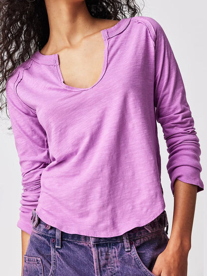 Notched sheer long sleeve tee