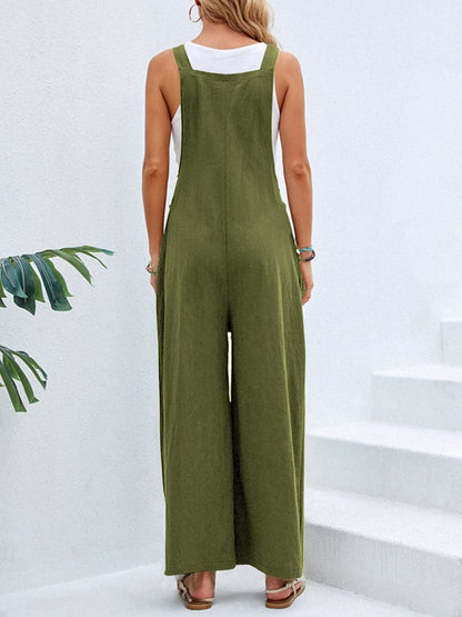 Full Size Square Neck Wide Strap Overalls.