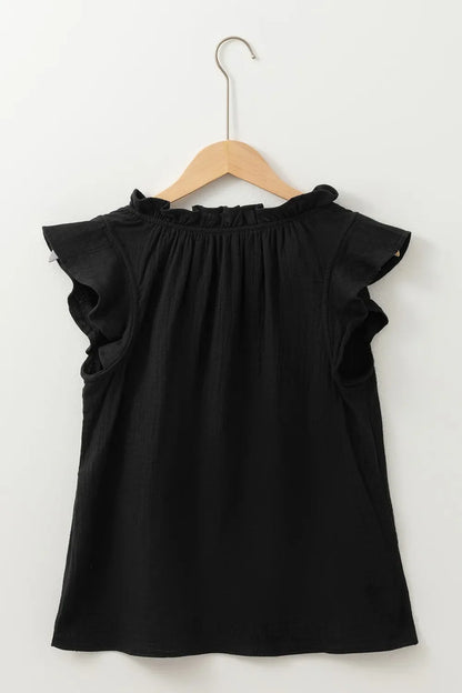 Ruffled Shoulder Notched Shift Tank Top